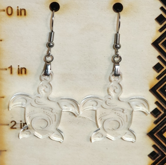 Hand Crafted Jewelry - Crystal Sea Turtle Acrylic Drop Earrings